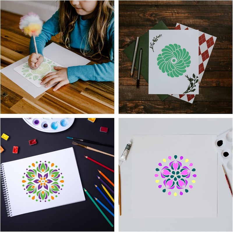 neglex 16 Pack Mandala Stencils for Dot Painting, 6 X 6 Inch Reusable Mandala Stencils for Painting, DIY Decorative Lotus Stencil Template - Image 4